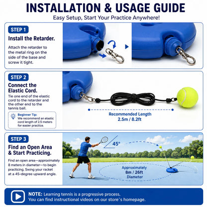 Solo Tennis Trainer Rebound Set with Racket & 2 Balls - Portable Self-Practice Equipment